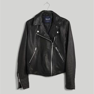 3X Madewell Washed Leather Moto Jacket in True Black